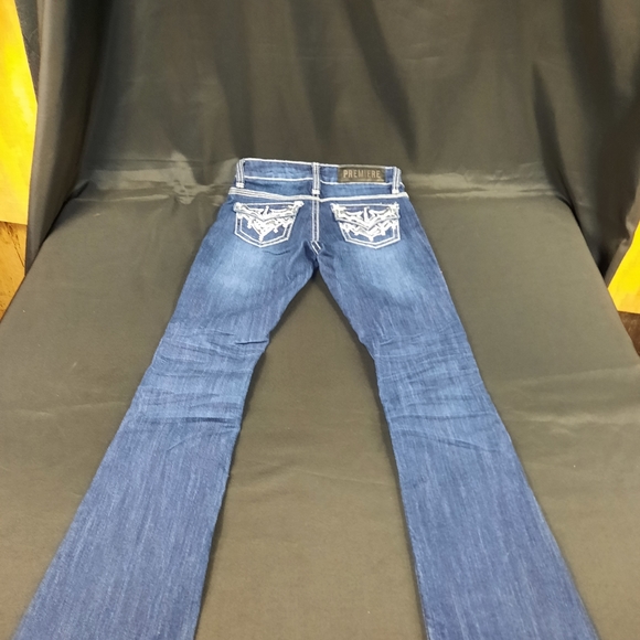 Size 1/2 R Premiere Regular Slim Boot Cut Jeans Sequins Embroidered Denim - Picture 5 of 8
